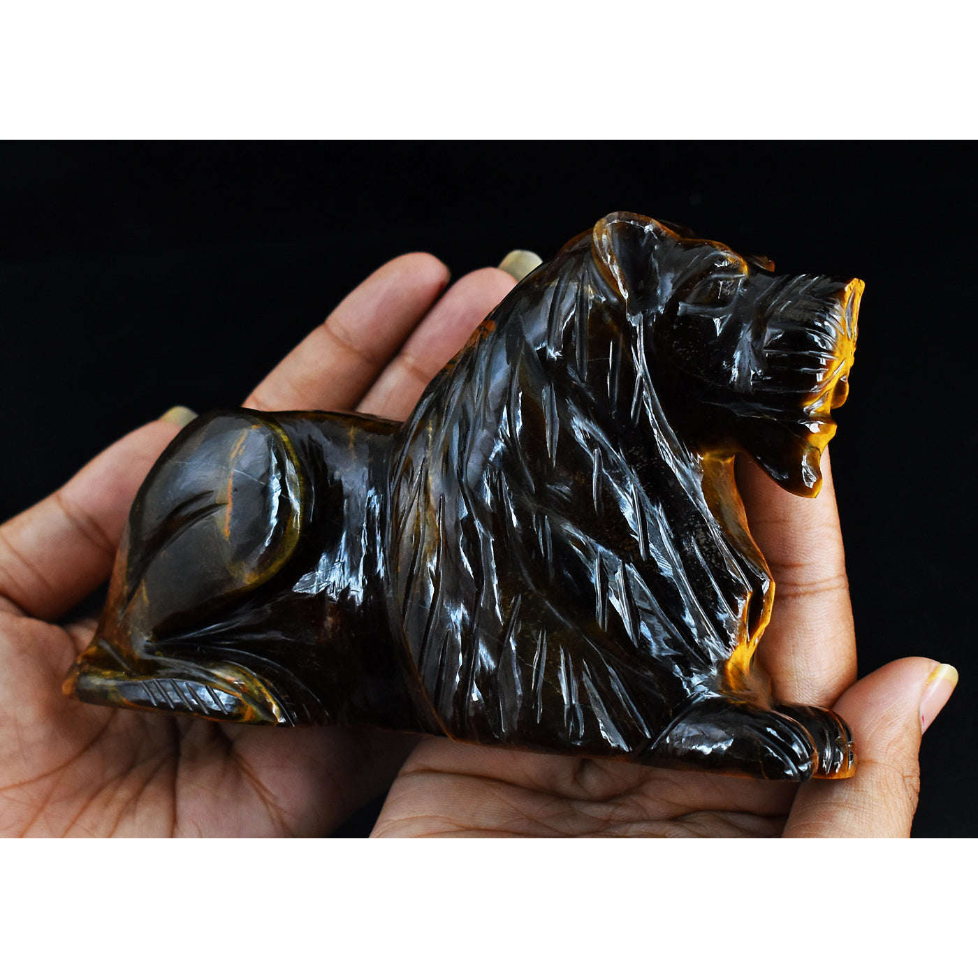 gemsmore:Craftsmen 2928.00  Carats Genuine  Golden Tiger Eye Hand Carved Crystal Gemstone Carving Lion