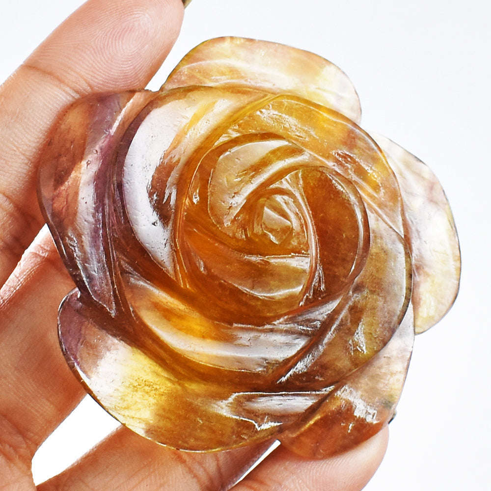 gemsmore:Craftsmen  365.00 Cts  Genuine  Multicolor  Fluorite Hand Carved Rose Flower