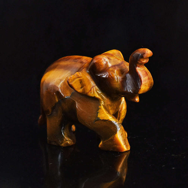 gemsmore:Craftsmen  464.00 Cts Tiger  Eye  Hand  Carved Genuine  Crystal Gemstone Carving Elephant