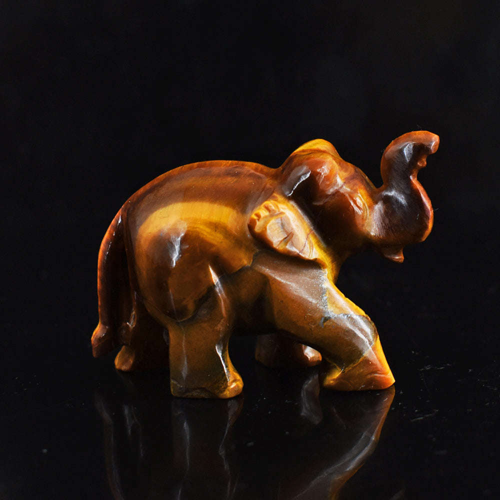 gemsmore:Craftsmen  464.00 Cts Tiger  Eye  Hand  Carved Genuine  Crystal Gemstone Carving Elephant