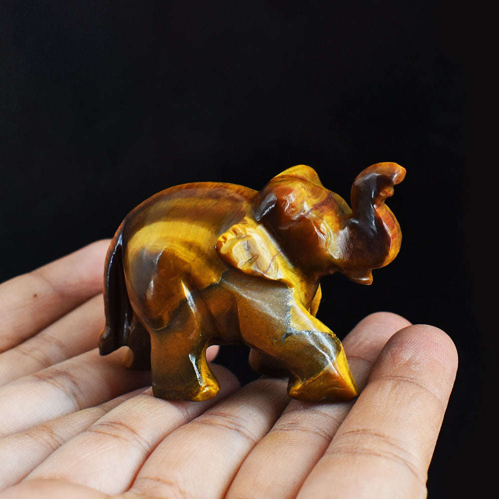 gemsmore:Craftsmen  464.00 Cts Tiger  Eye  Hand  Carved Genuine  Crystal Gemstone Carving Elephant