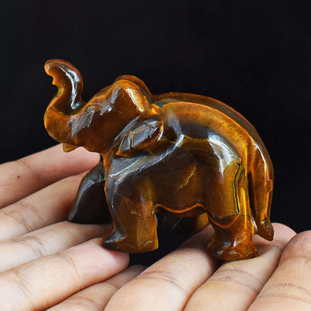 gemsmore:Craftsmen  464.00 Cts Tiger  Eye  Hand  Carved Genuine  Crystal Gemstone Carving Elephant