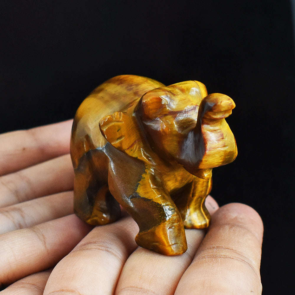 gemsmore:Craftsmen  464.00 Cts Tiger  Eye  Hand  Carved Genuine  Crystal Gemstone Carving Elephant