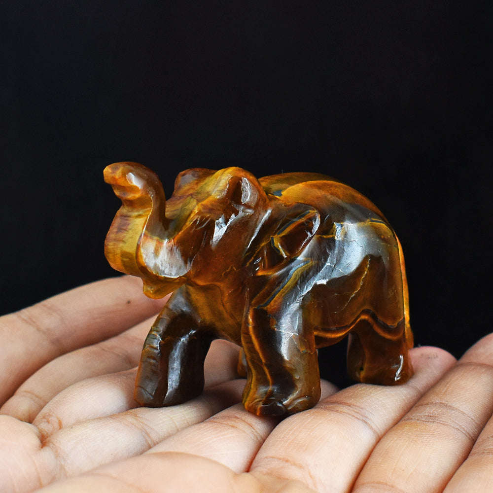 gemsmore:Craftsmen  464.00 Cts Tiger  Eye  Hand  Carved Genuine  Crystal Gemstone Carving Elephant