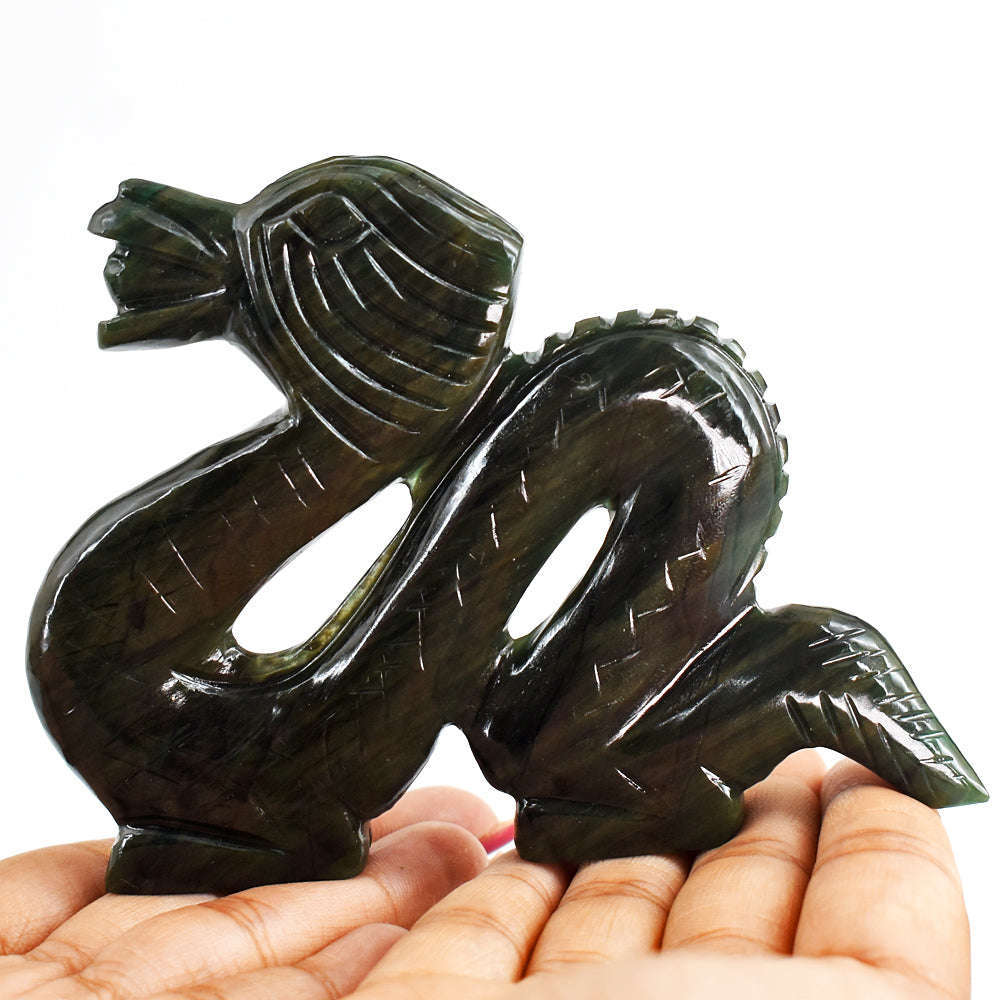 gemsmore:Craftsmen 733.00 Cts  Green Garnet  Hand Carved Genuine Crystal Gemstone Carving Dragon