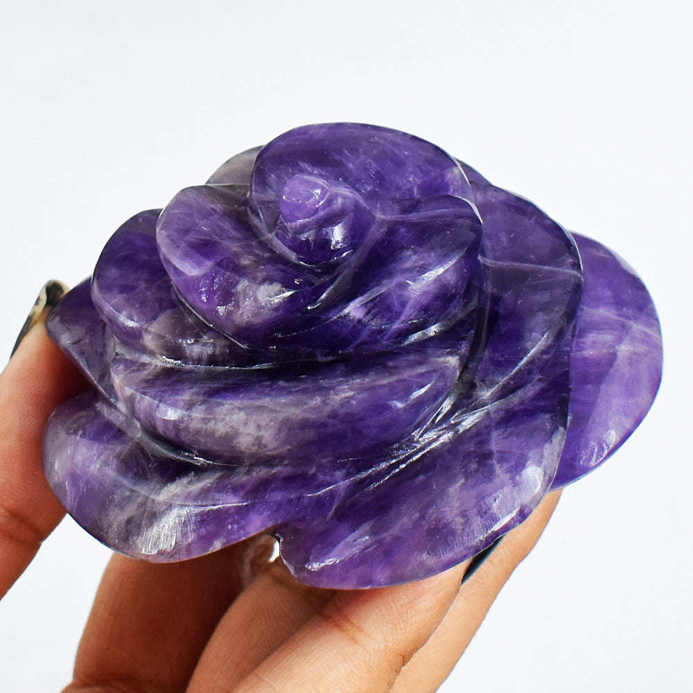 gemsmore:Craftsmen  895 .00 Cts Genuine  Amethyst Hand Carved Rose Flower Gemstone