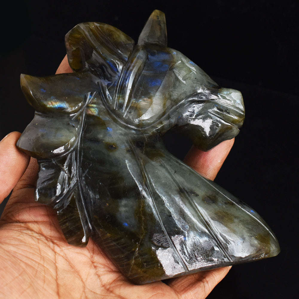 gemsmore:Craftsmen Blue Flash  Labradorite Hand Carved Genuine Crystal Gemstone Carving Unicorn Head