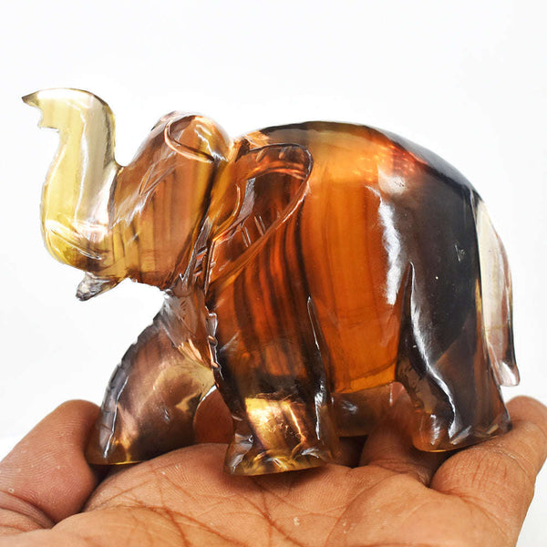 gemsmore:Craftsmen Multicolor Fluorite Hand Carved Genuine Crystal Gemstone Carving Elephant