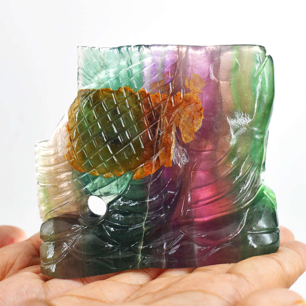 gemsmore:Craftsmen Multicolor Fluorite Hand Carved Genuine Crystal Gemstone Carving Fish