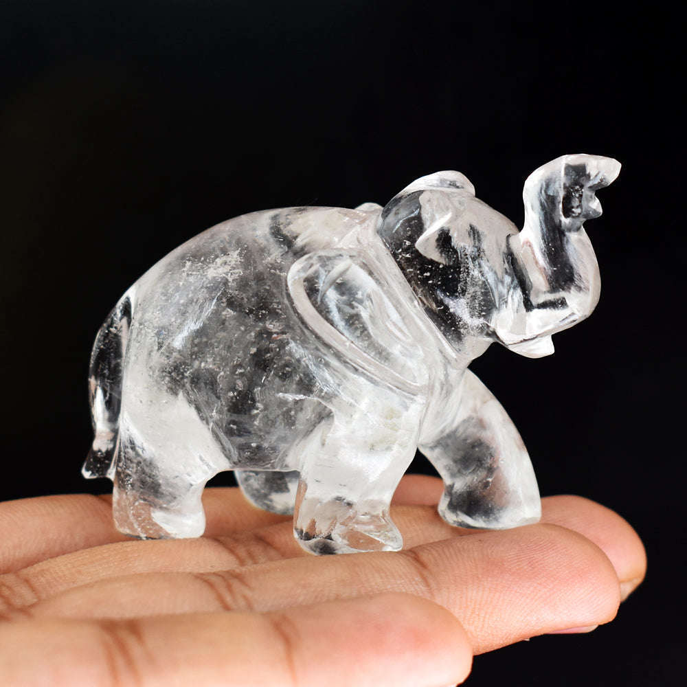 gemsmore:Craftsmen  White  Quartz  Hand Carved Genuine Crystal Gemstone Carving  Elephant