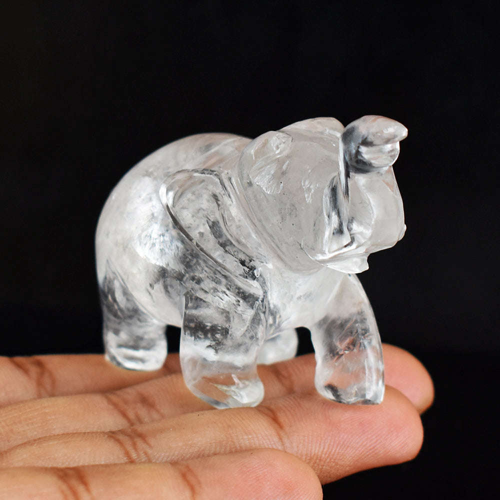 gemsmore:Craftsmen  White  Quartz  Hand Carved Genuine Crystal Gemstone Carving  Elephant