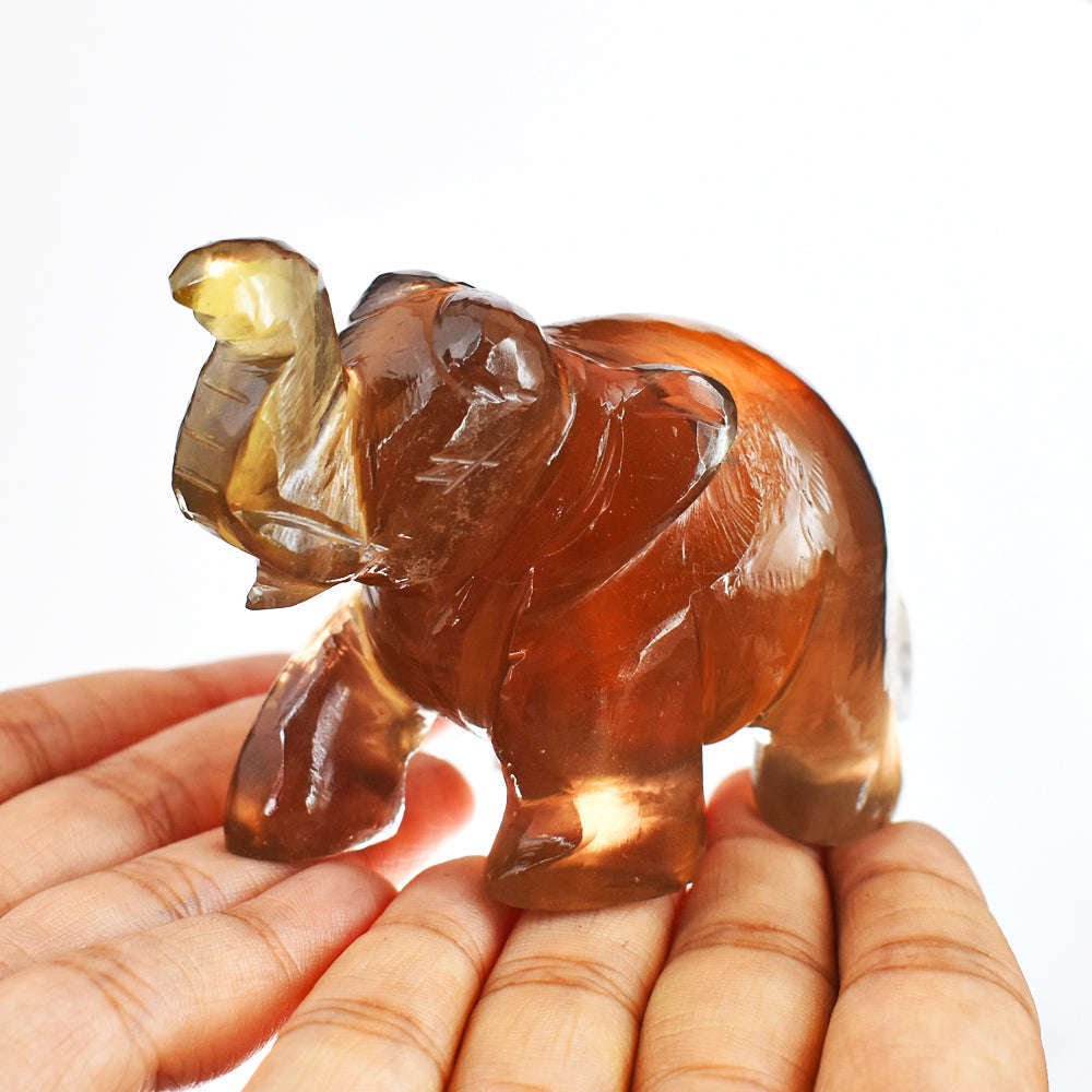 gemsmore:Exclusive 1000.00  Cts  Genuine  Multicolor Fluorite Hand Carved Crystal Elephant Gemstone Carving