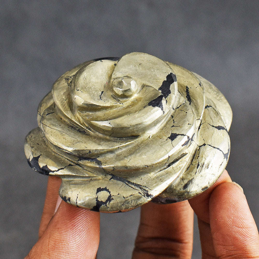 gemsmore:Exclusive 1045.00 Carats   Genuine Pyrite  Hand  Carved  Rose  Flower  Gemstone  Carving