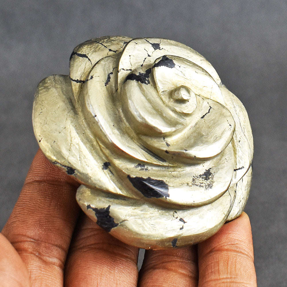 gemsmore:Exclusive 1045.00 Carats   Genuine Pyrite  Hand  Carved  Rose  Flower  Gemstone  Carving