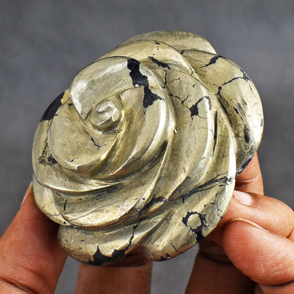 gemsmore:Exclusive 1045.00 Carats   Genuine Pyrite  Hand  Carved  Rose  Flower  Gemstone  Carving