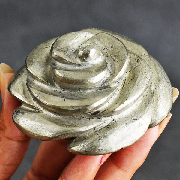 gemsmore:Exclusive 1364.00 Carats   Genuine Pyrite  Hand  Carved  Rose  Flower  Gemstone  Carving