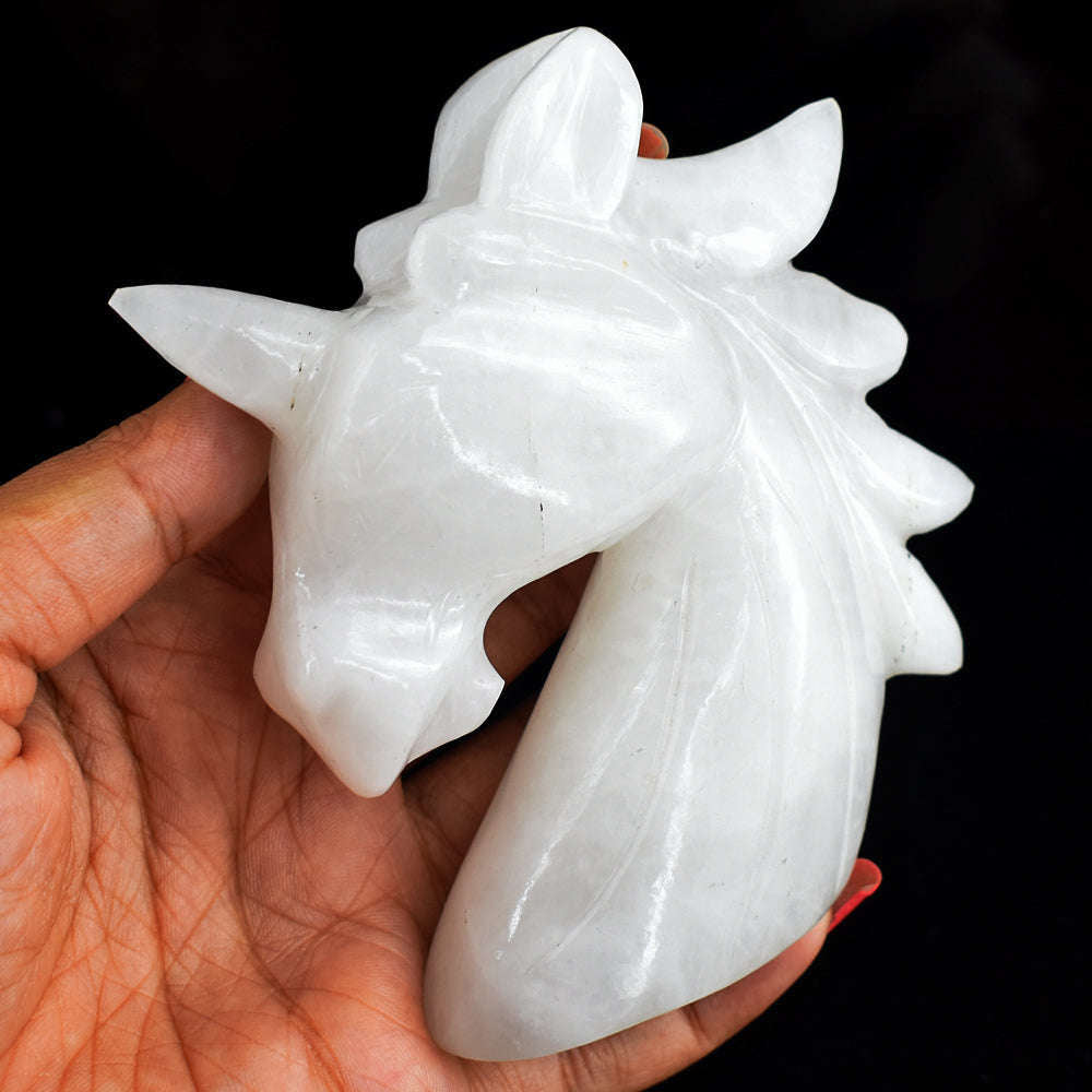 gemsmore:Exclusive 1373.00 Cts  White  Quartz  Hand  Carved  Crystal Gemstone  Carving Unicorn Head