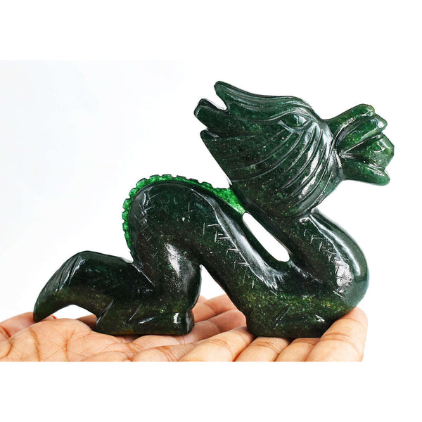 gemsmore:Exclusive  1533.00 Cts  Genuine  Green Jade  Hand Carved  Gemstone  Dragon  Carving