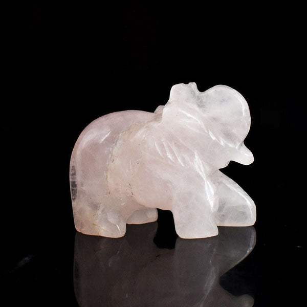 gemsmore:Exclusive 174.00  Cts  Genuine Rose  Quartz Hand Carved  Crystal  Gemstone  Carving Elephant