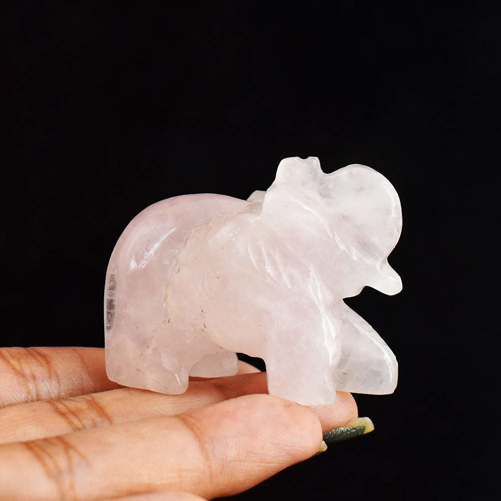 gemsmore:Exclusive 174.00  Cts  Genuine Rose  Quartz Hand Carved  Crystal  Gemstone  Carving Elephant