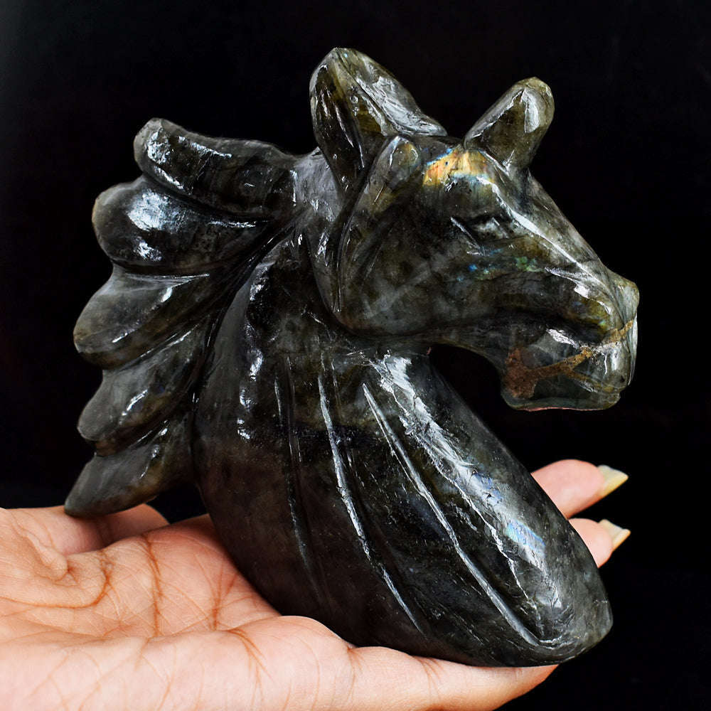 gemsmore:Exclusive 1775.00  Cts  Labradorite  Hand Carved  Unicorn Head Gemstone Carving