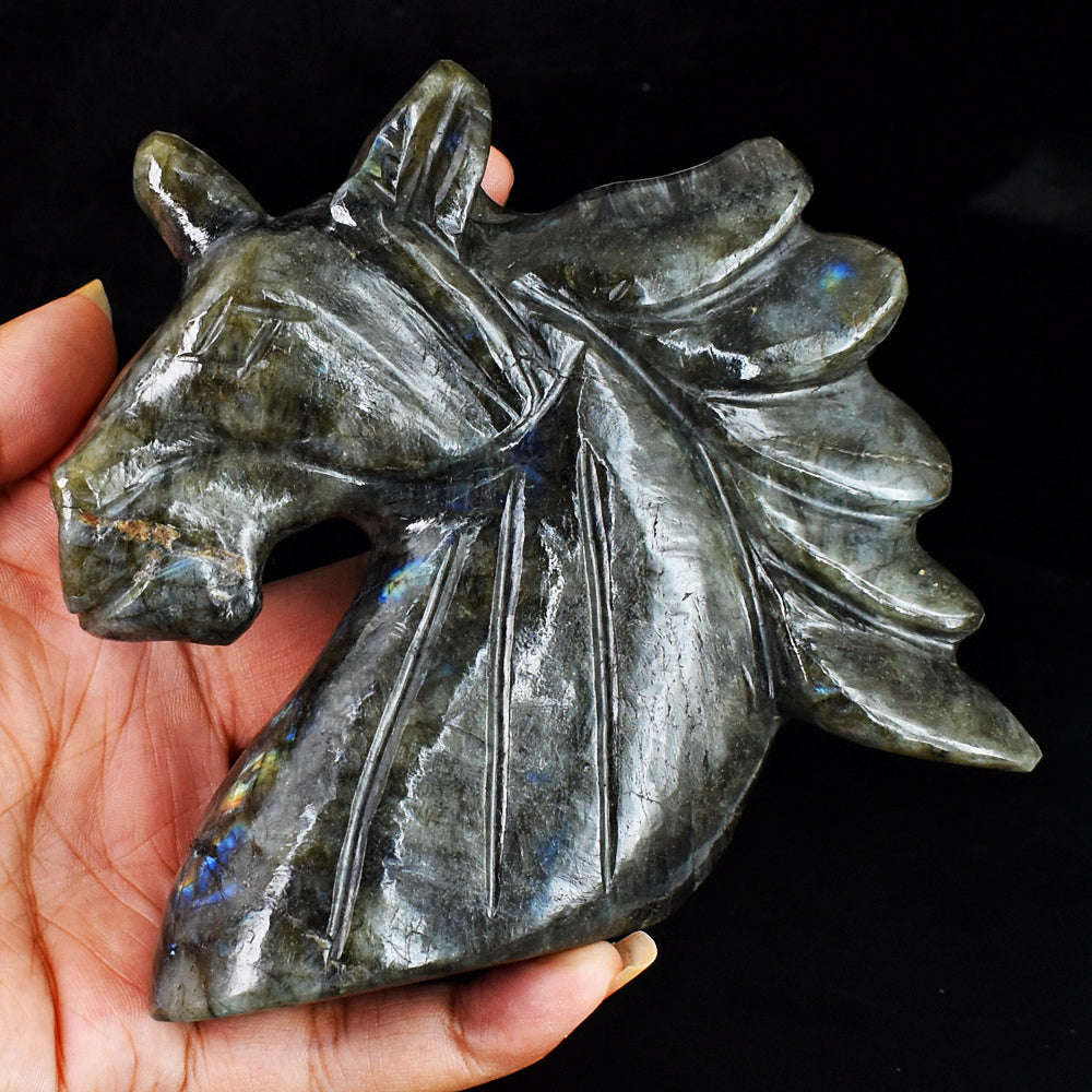gemsmore:Exclusive 1775.00  Cts  Labradorite  Hand Carved  Unicorn Head Gemstone Carving