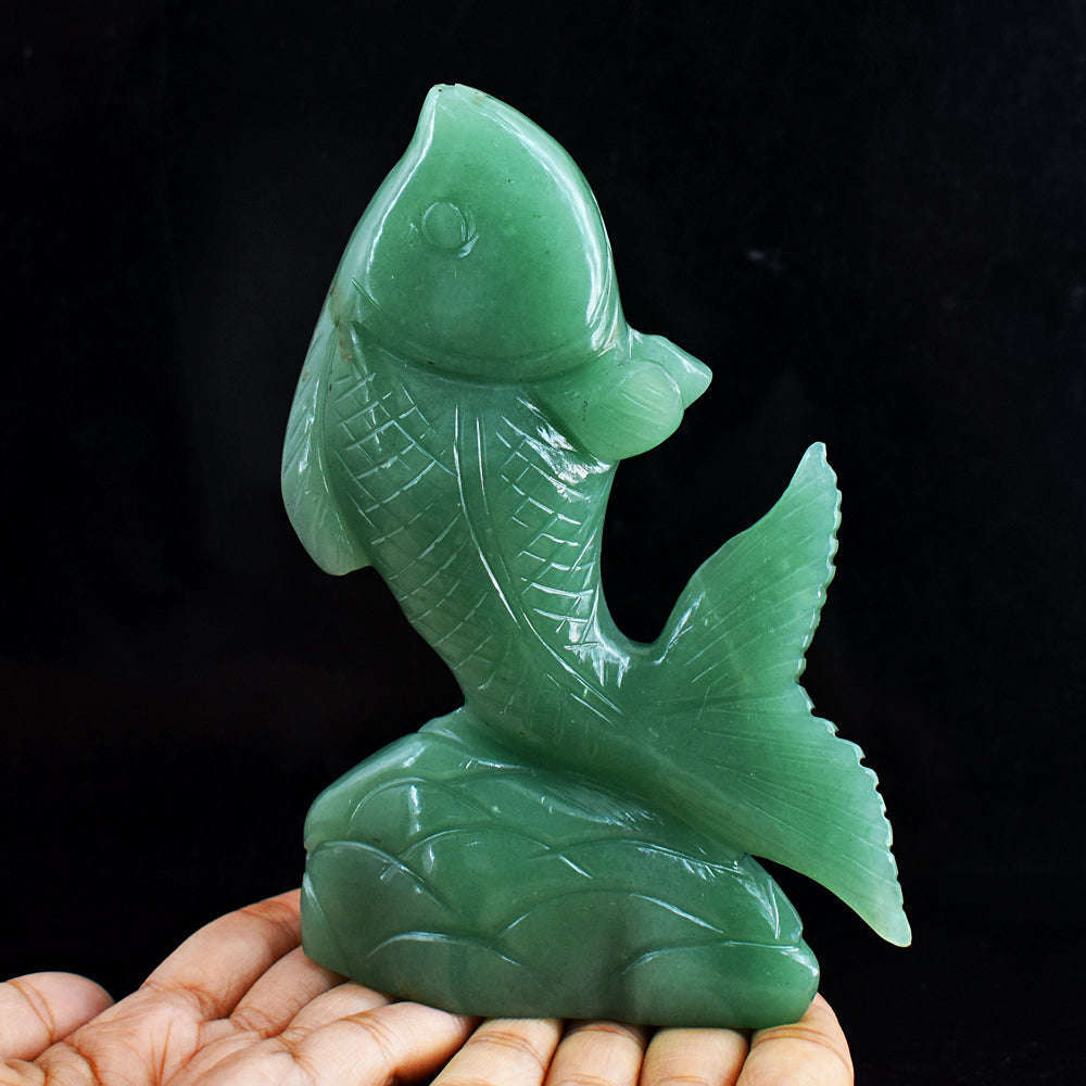 gemsmore:Exclusive  1972.00 Cts Genuine Green Aventurine Hand Carved Crystal Gemstone Fish Carving