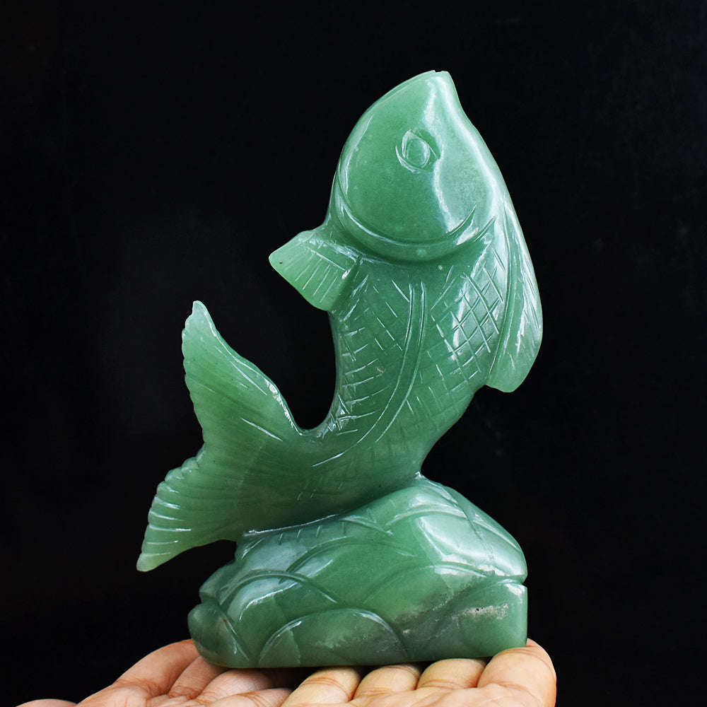 gemsmore:Exclusive  1972.00 Cts Genuine Green Aventurine Hand Carved Crystal Gemstone Fish Carving