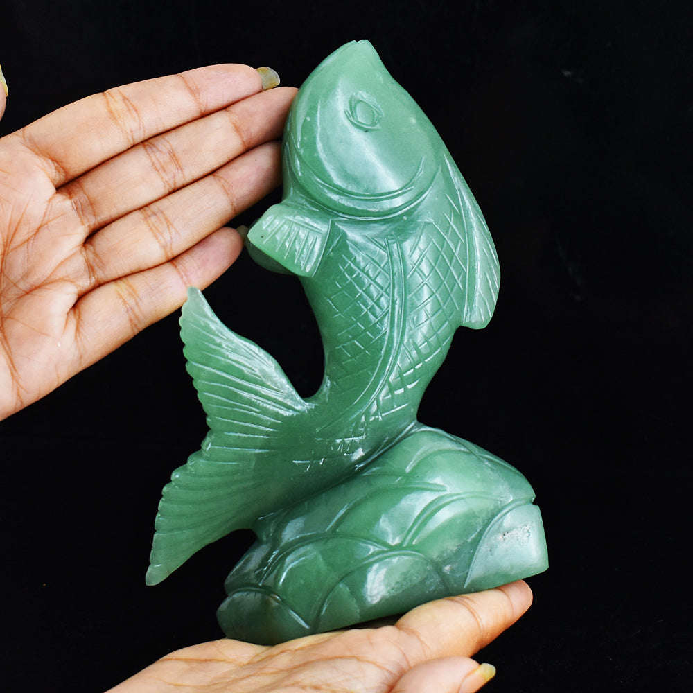 gemsmore:Exclusive  1972.00 Cts Genuine Green Aventurine Hand Carved Crystal Gemstone Fish Carving