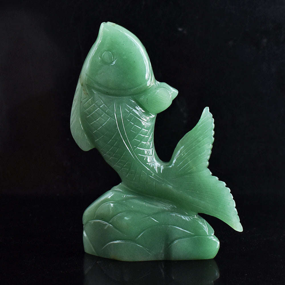 gemsmore:Exclusive  1972.00 Cts Genuine Green Aventurine Hand Carved Crystal Gemstone Fish Carving