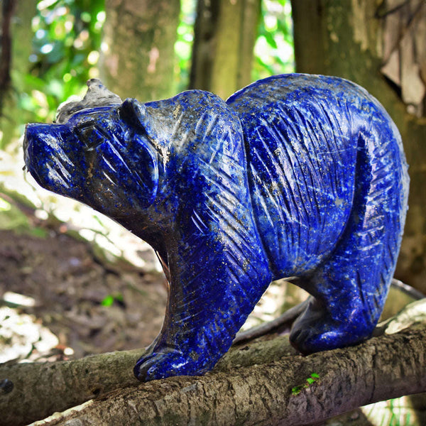 gemsmore:Exclusive  2020 Cts Genuine Blue Lapis Lazuli  Hand  Carved  Bear  Gemstone  Carving