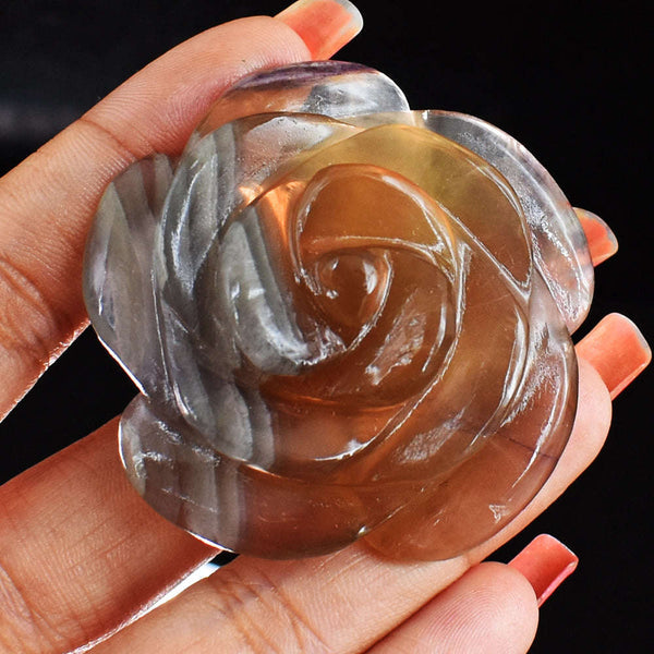 gemsmore:Exclusive  312.00 Carats  Genuine  Fluorite  Hand  Carved  Rose