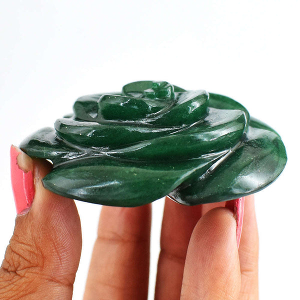 gemsmore:Exclusive  315.00 Carats  Genuine Green Jade Hand Carved Genuine Carving Rose