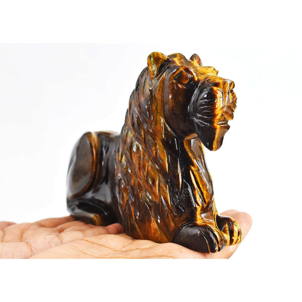 gemsmore:Exclusive 3743.00  Cts Genuine  Golden Tiger Eye Hand Carved Crystal Gemstone Carving Lion