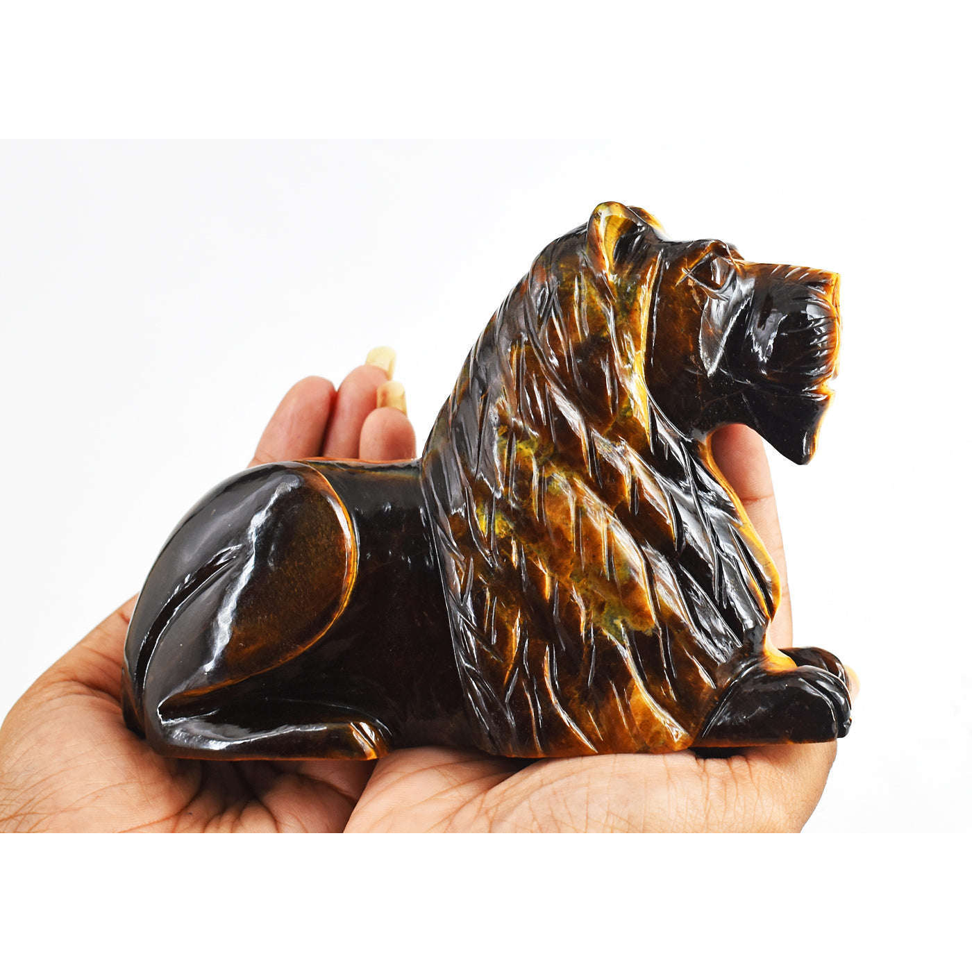 gemsmore:Exclusive 3743.00  Cts Genuine  Golden Tiger Eye Hand Carved Crystal Gemstone Carving Lion