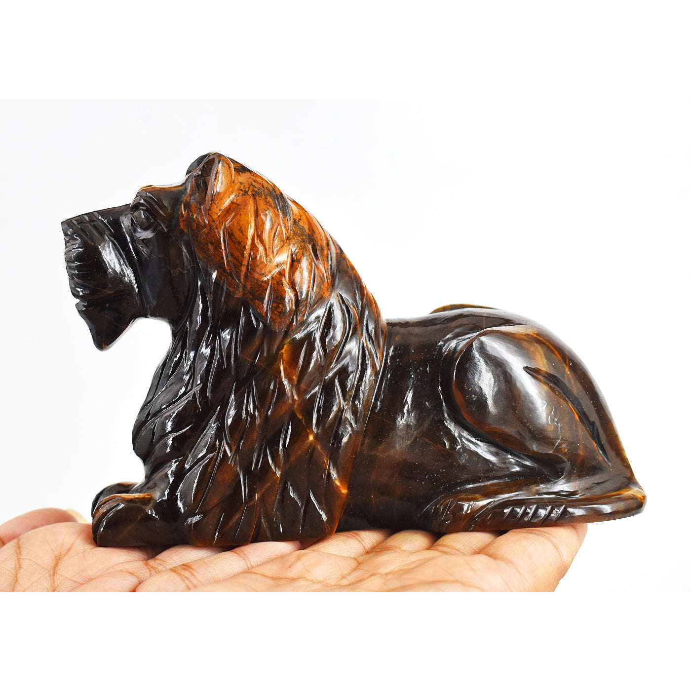 gemsmore:Exclusive 3743.00  Cts Genuine  Golden Tiger Eye Hand Carved Crystal Gemstone Carving Lion