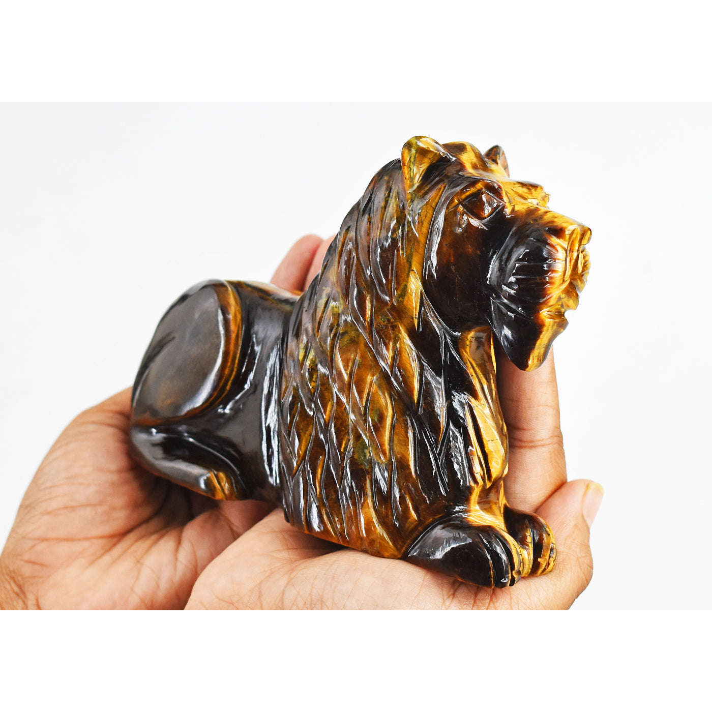 gemsmore:Exclusive 3743.00  Cts Genuine  Golden Tiger Eye Hand Carved Crystal Gemstone Carving Lion