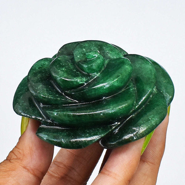 gemsmore:Exclusive 524.00 Cts Genuine Green Jade Hand Carved Genuine Carving Rose