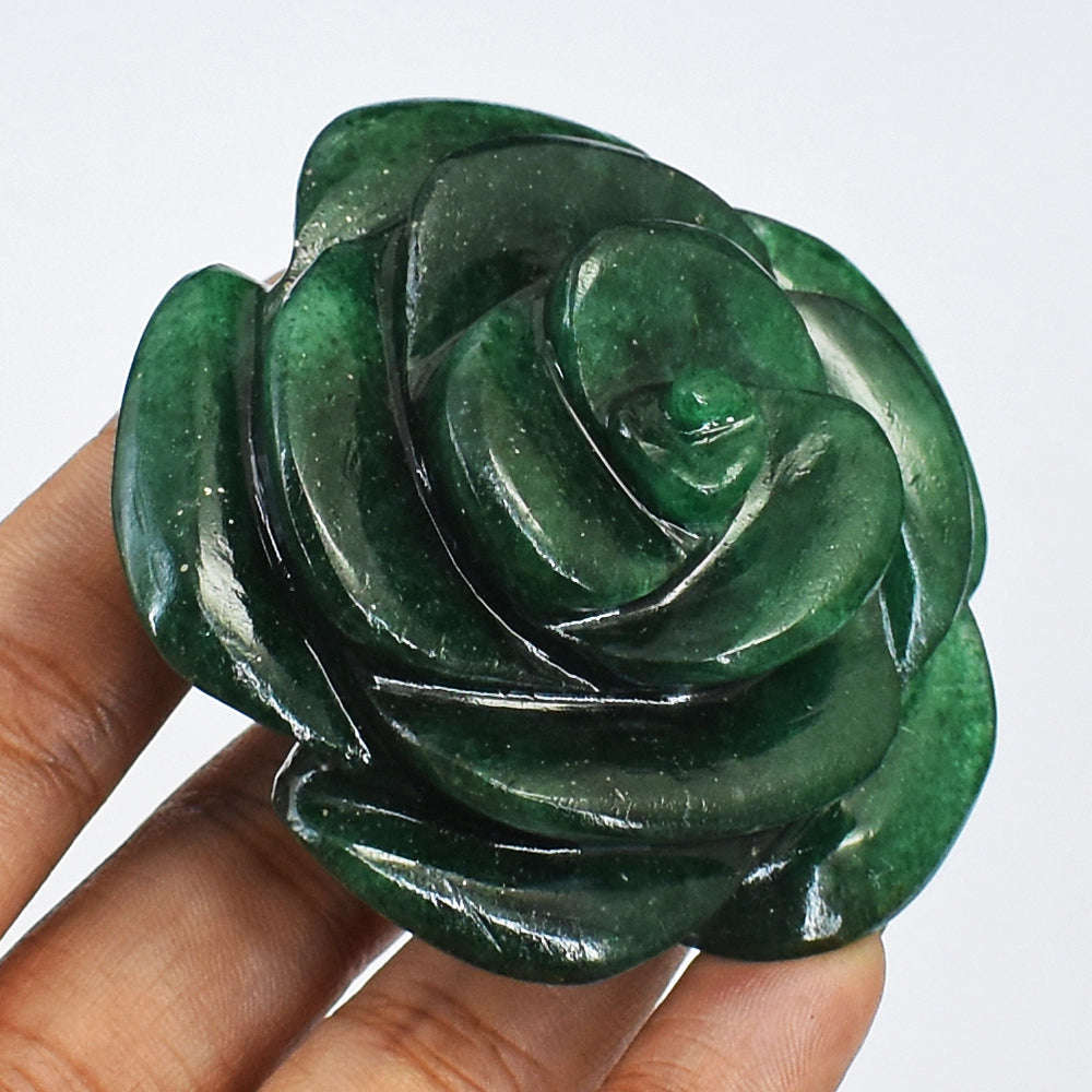 gemsmore:Exclusive 524.00 Cts Genuine Green Jade Hand Carved Genuine Carving Rose