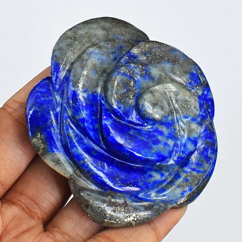 gemsmore:Exclusive 649.00 Cts Blue Lapis Lazuli Hand Carved Rose Gemstone