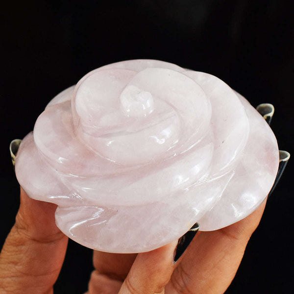 gemsmore:Exclusive  820.00  Cts  Pink  Rose  Quartz Hand Carved Rose Flower Carving