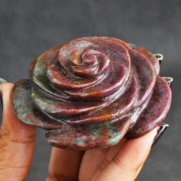 gemsmore:Exclusive  864.00 Cts  Ruby  In  Kyanite  Genuine  Hand Carved Genuine Carving Rose