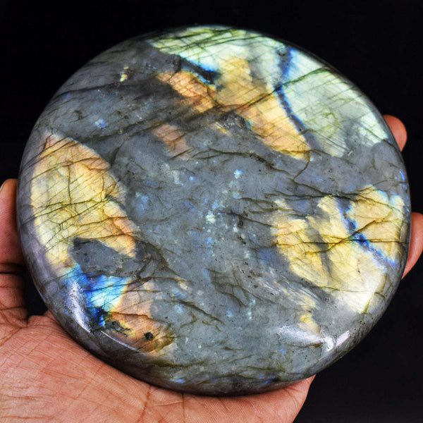 gemsmore:Exclusive Golden & Green Flash Labradorite  Hand Carved Genuine Crystal Gemstone Carving Paper Weight