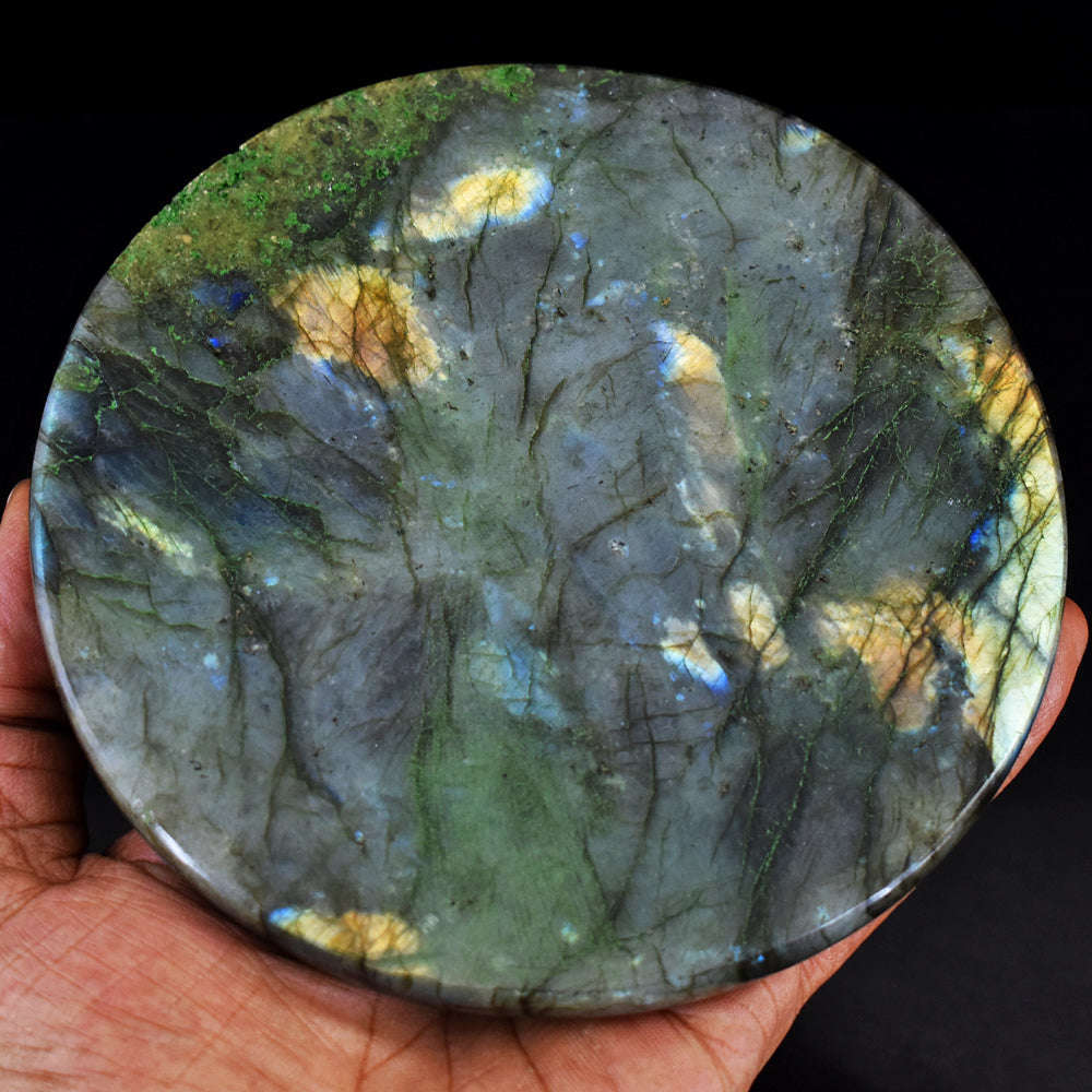 gemsmore:Exclusive Golden & Green Flash Labradorite  Hand Carved Genuine Crystal Gemstone Carving Paper Weight