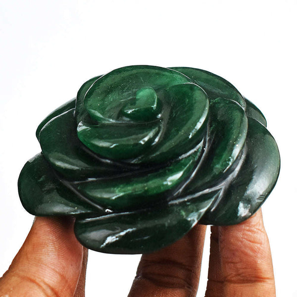 gemsmore:Exclusive Green Jade Hand Carved Genuine 703.00  Cts Carving Rose Flower Gemstone