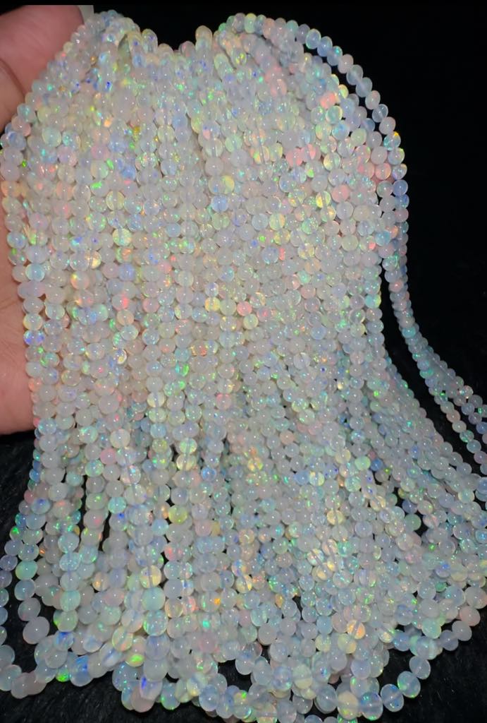 100% Genuine Top Flashy Natural Ethiopian Round Opals Beads Strand SALE