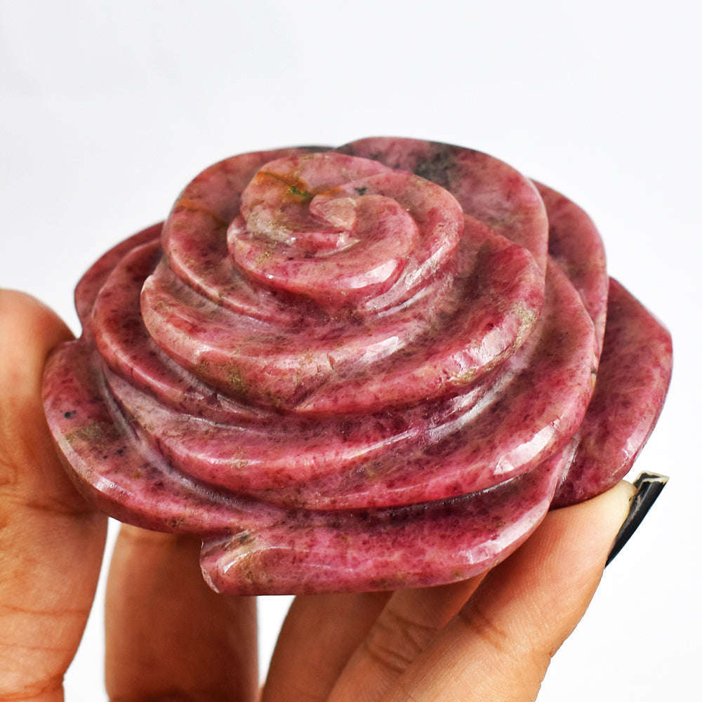 gemsmore:Genuine  1050.00 Cts  Natural  Rhodonite  Hand Carved  Rose  Gemstone  Carving