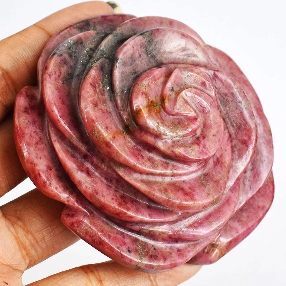 gemsmore:Genuine  1050.00 Cts  Natural  Rhodonite  Hand Carved  Rose  Gemstone  Carving