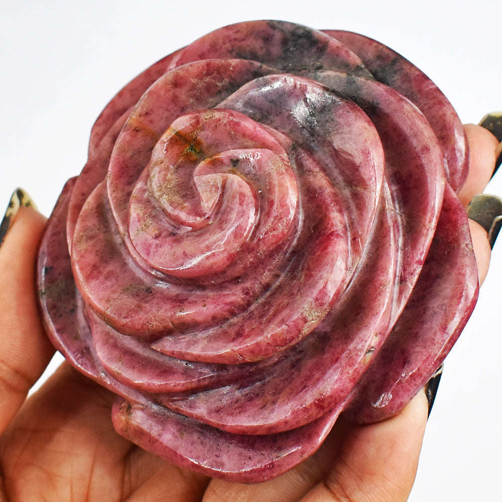 gemsmore:Genuine  1050.00 Cts  Natural  Rhodonite  Hand Carved  Rose  Gemstone  Carving