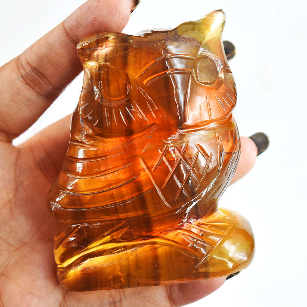 gemsmore:Genuine  1560.00 Cts  Multicolor Fluorite Hand Carved Crystal Owl Gemstone Carving